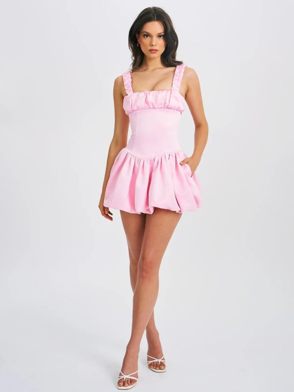 Miss Circle NY Aubrey Satin Bubble Hem Mini Dress Pink Extra Small New With Tags